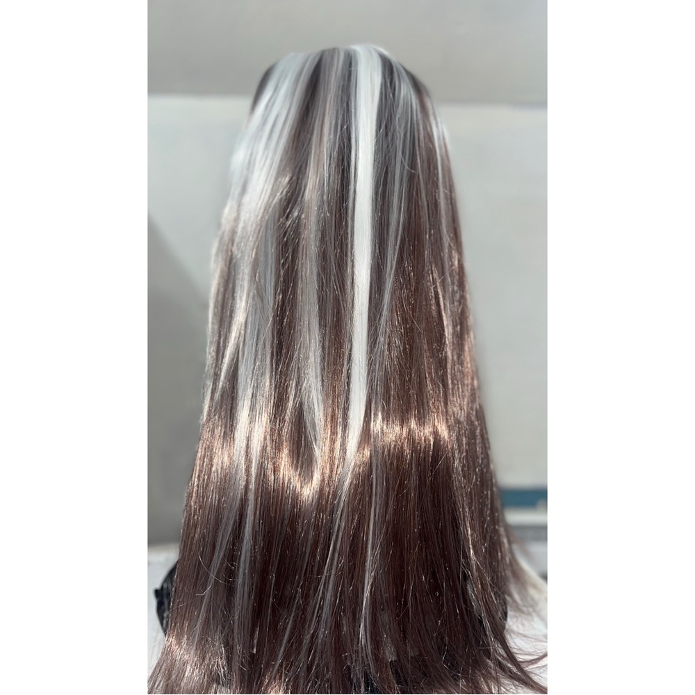 Long Straight Two-Tone Wig - Silver & Brown - Picture 3 of 8